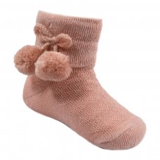 S10-RO: Rose Gold Pom Pom Ankle Socks (0-24 Months)